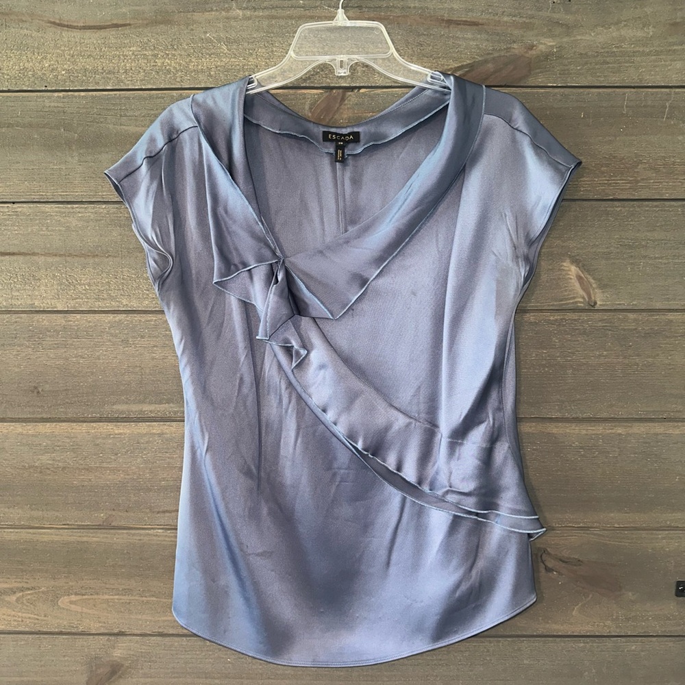 Escada Silk Ruffle Cap-Sleeve Top